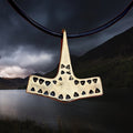 Bronze Viking Thor's Hammer Pendant Replica from 10th Century Denmark with Triangle Patterns on Leather Cord