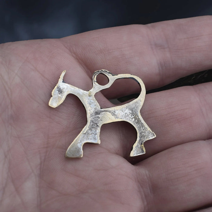 Bronze Replica Viking Horse Pendant from Novgorod on Hand - Back View