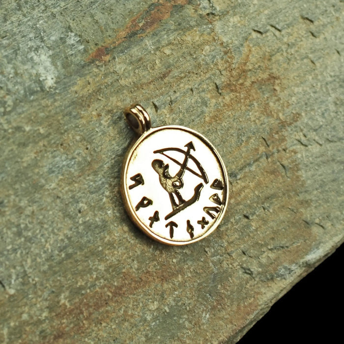 Bronze Skadi Ull Viking Pendant on Rock - Viking Jewelry