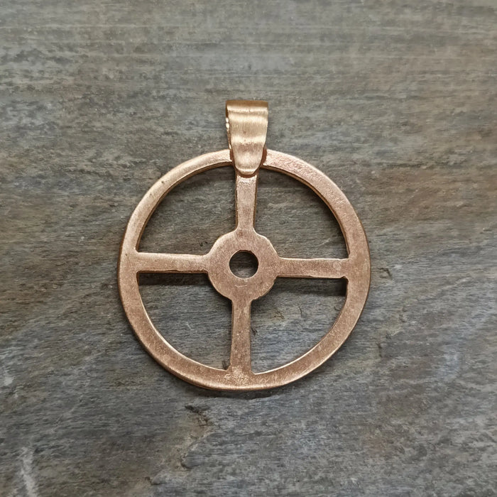 Bronze Sun Cross Odin Pendant - Large - On Rock