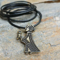 Bronze Valkyrie Pendant on Black Leather Thong - on Rock