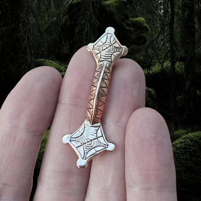 Bronze Viking Mirror Brooch on Hand - Front View