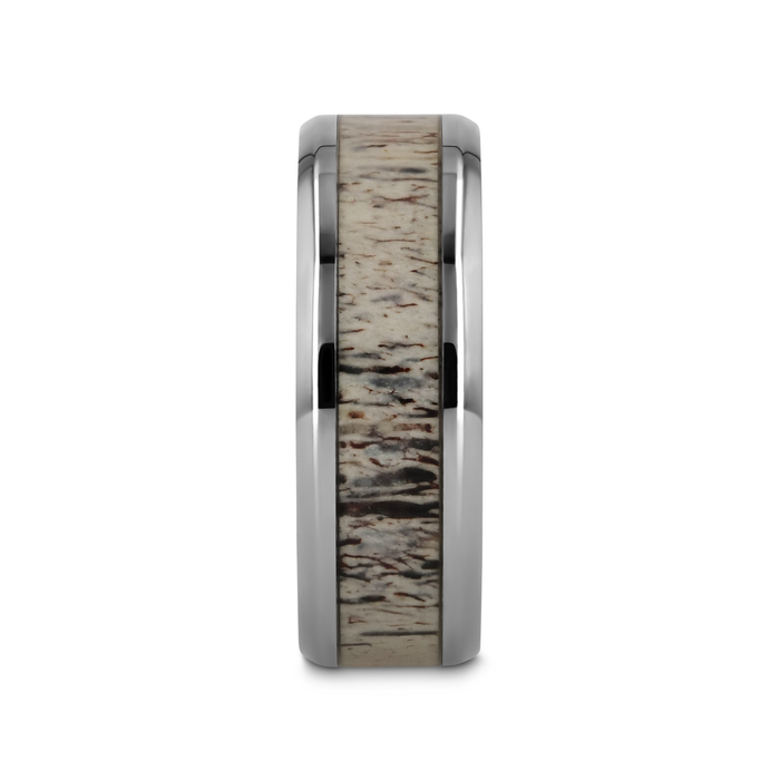 CARIBOU Polished Beveled Titanium Men's Wedding Band with Ombre Deer Antler Inlay - 8mm