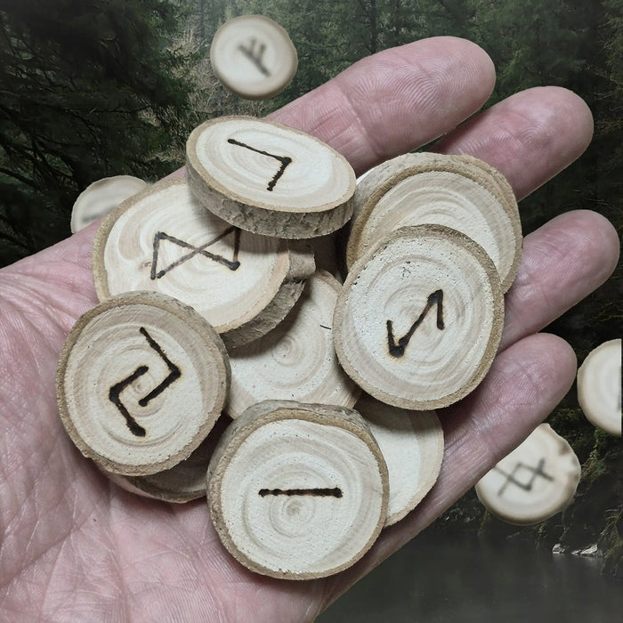 Complete Elder Futhark White Willow Runes on Hand
