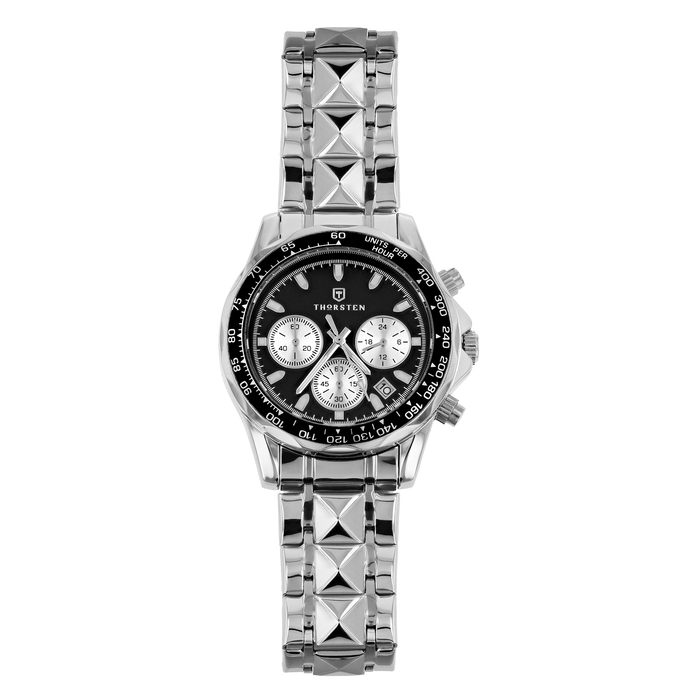 COUNT Black Triple Sub-dial with Silver Band Watch