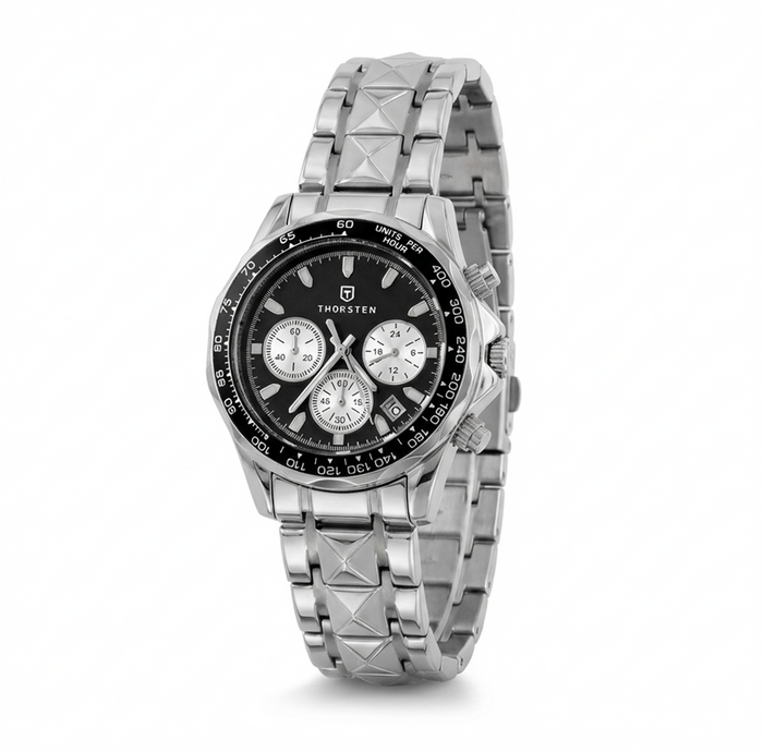 COUNT Black Triple Sub-dial with Silver Band Watch