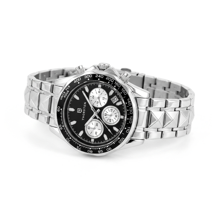 COUNT Black Triple Sub-dial with Silver Band Watch