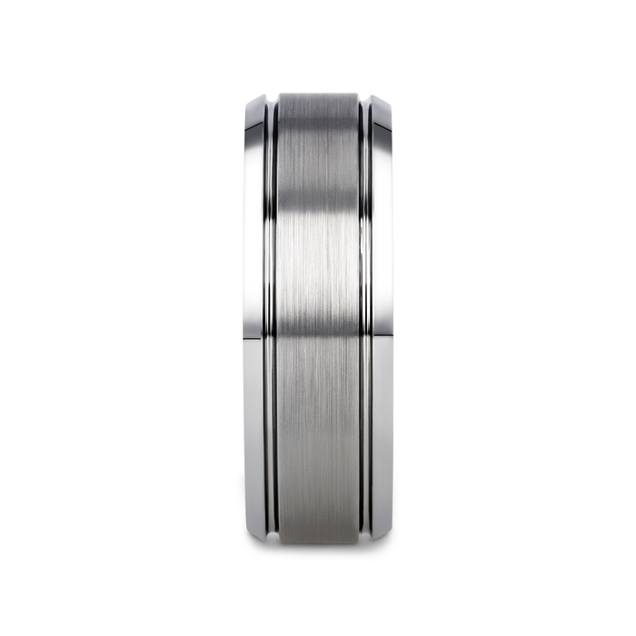 CRONUS Brushed Center with Polished Bevels Tungsten Wedding Band - 6mm & 8mm