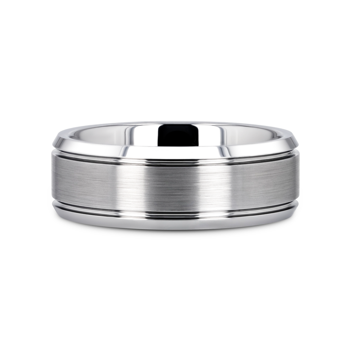 CRONUS Brushed Center with Polished Bevels Tungsten Wedding Band - 6mm & 8mm