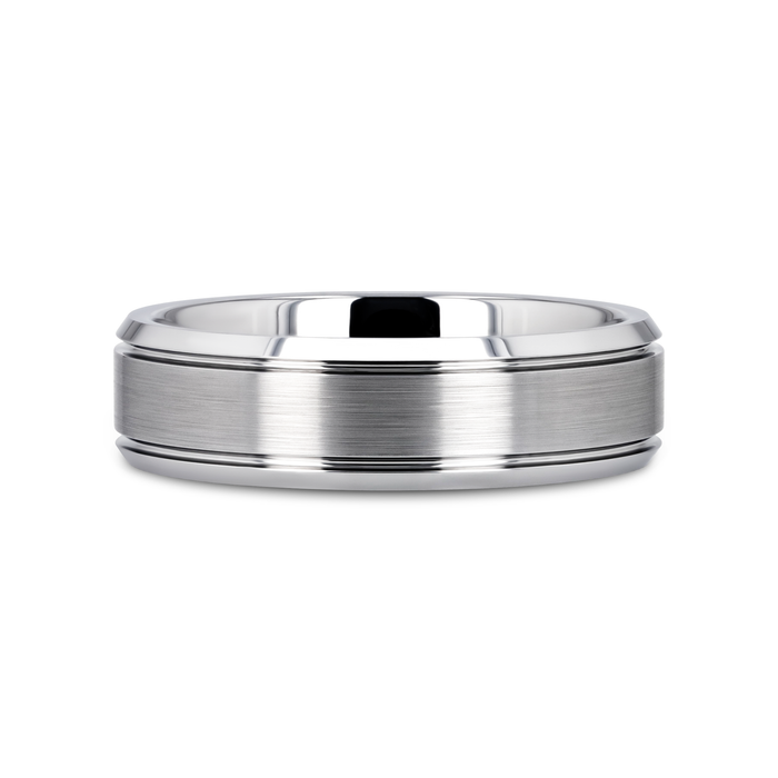 CRONUS Brushed Center with Polished Bevels Tungsten Wedding Band - 6mm & 8mm