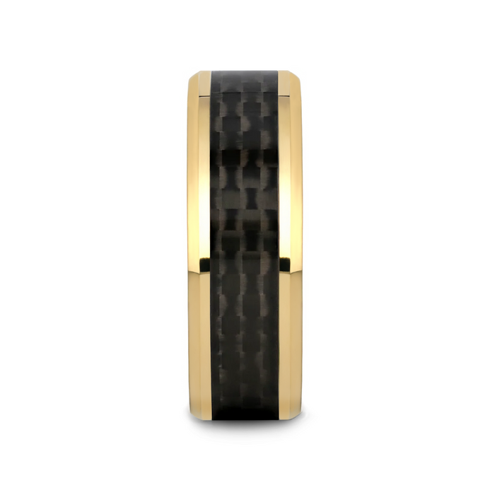 DECIMUS Black Carbon Fiber Inlay Gold-Plated Tungsten Carbide Wedding Band - 8mm