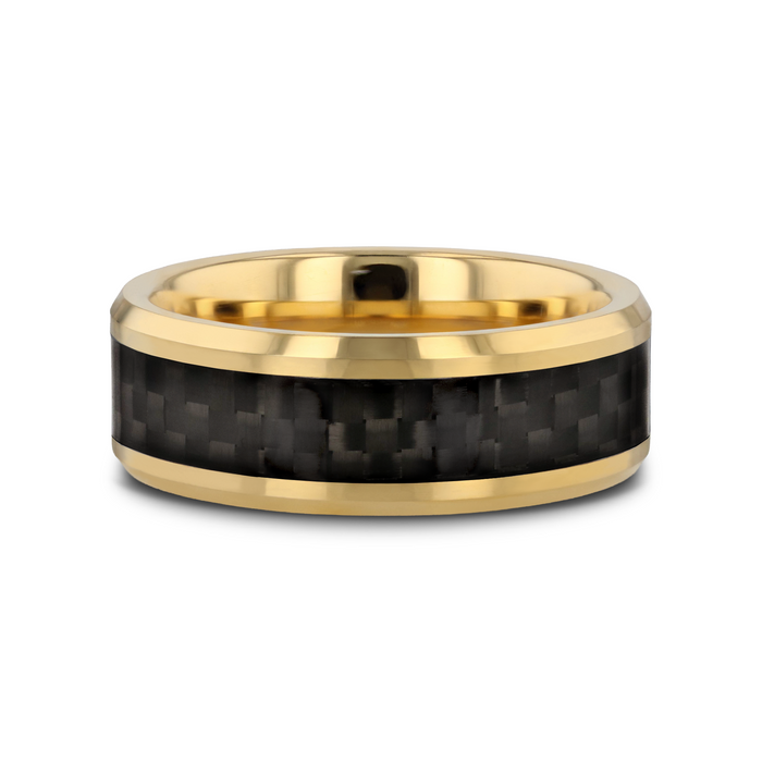 DECIMUS Black Carbon Fiber Inlay Gold-Plated Tungsten Carbide Wedding Band - 8mm