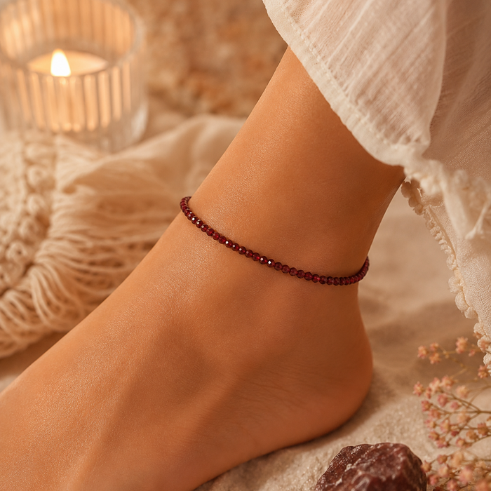Diamond Cut Garnet Anklet