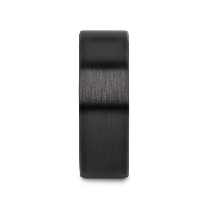 DRAKON Flat Pipe Cut Brush Finished Black Ceramic Wedding Band - 2mm - 12mm