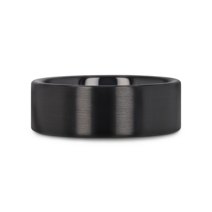 DRAKON Flat Pipe Cut Brush Finished Black Ceramic Wedding Band - 2mm - 12mm