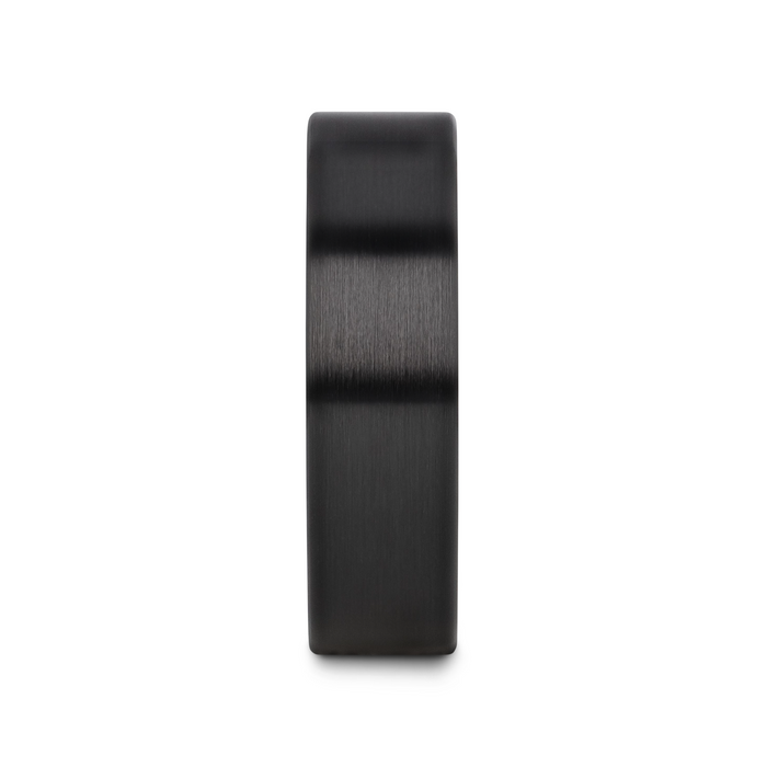DRAKON Flat Pipe Cut Brush Finished Black Ceramic Wedding Band - 2mm - 12mm