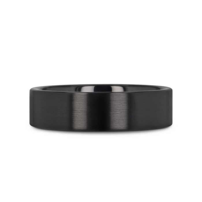 DRAKON Flat Pipe Cut Brush Finished Black Ceramic Wedding Band - 2mm - 12mm