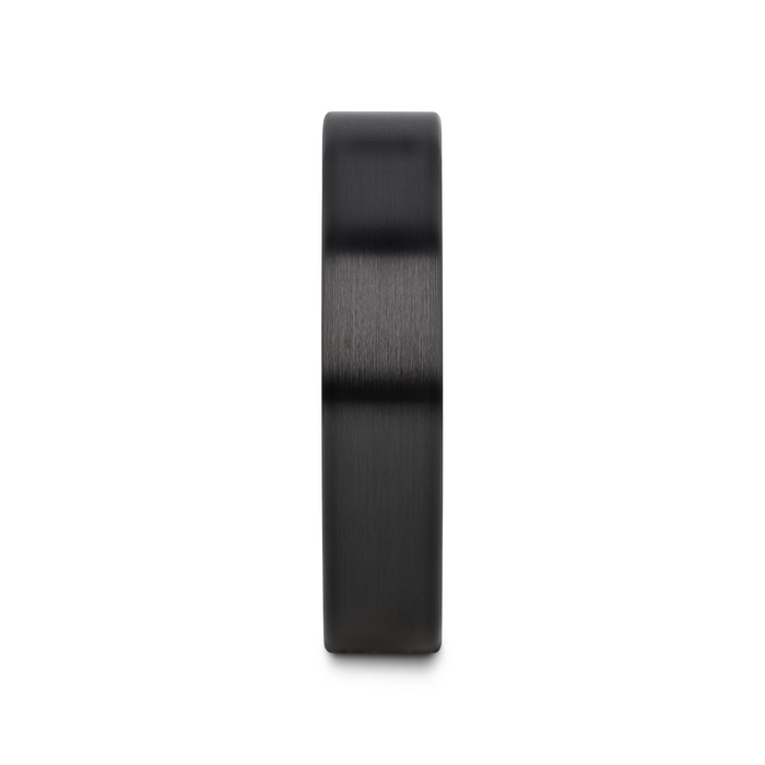 DRAKON Flat Pipe Cut Brush Finished Black Ceramic Wedding Band - 2mm - 12mm