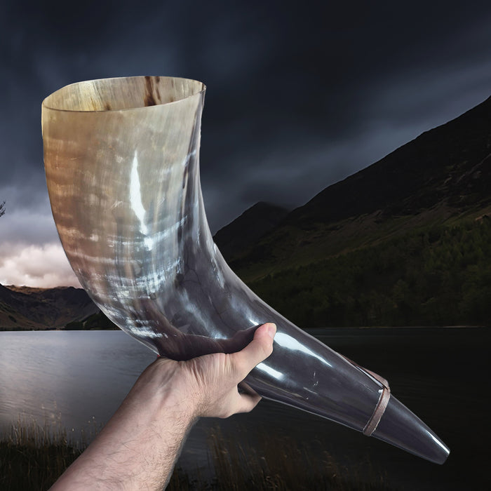 Extra Large Viking Polished Blowing Horn / Bugle - Viking Signal Horn in Hand - Different Angle