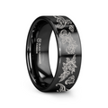 Filigree Leaf Pattern Black Tungsten Engraved Ring - 4mm - 12mm