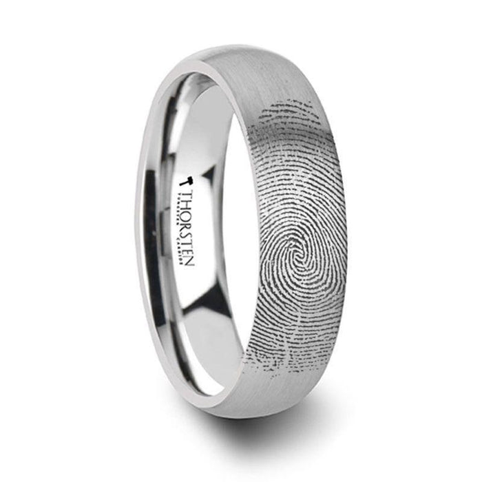 Fingerprint Ring Engraved Domed Tungsten Ring Brushed Ring- Perseus - 4mm - 12mm