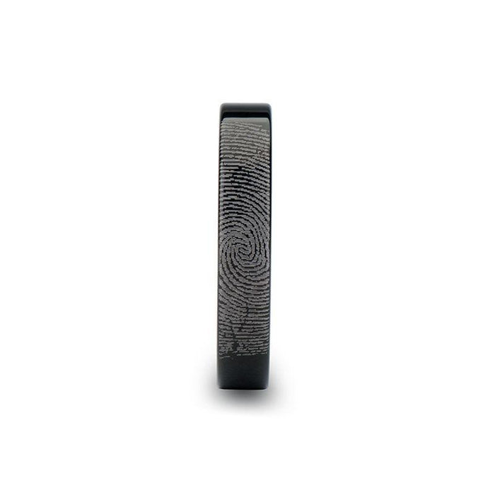 Fingerprint Engraved Flat Pipe Cut Black Tungsten Ring Polished - Morpheus - 4mm - 12mm