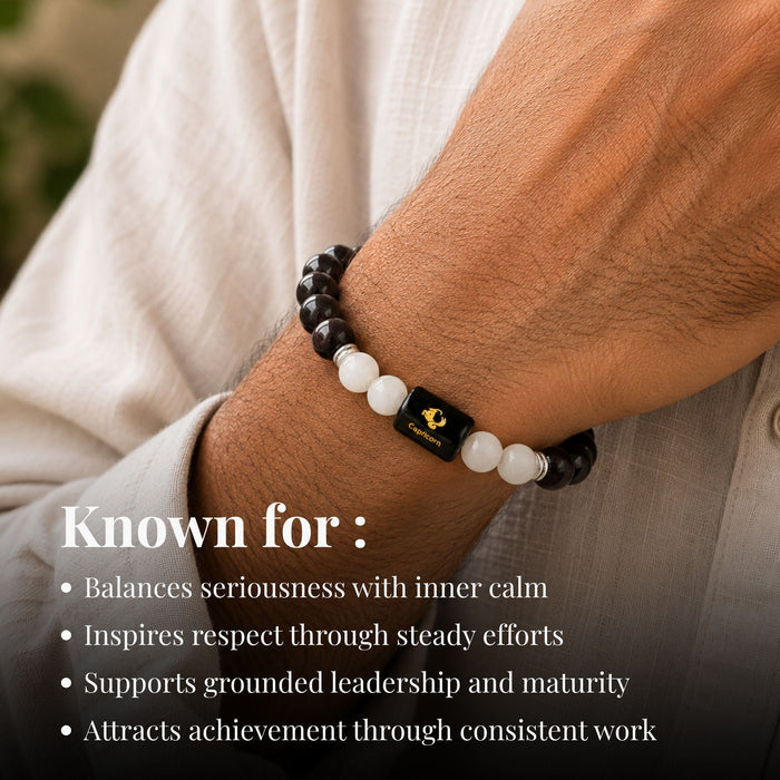 Garnet & Milky Quartz Zodiac Band for Capricorn (मकर राशि)