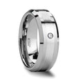 GAUTIER Palladium Inlaid Beveled Tungsten Ring with Diamond - 8mm