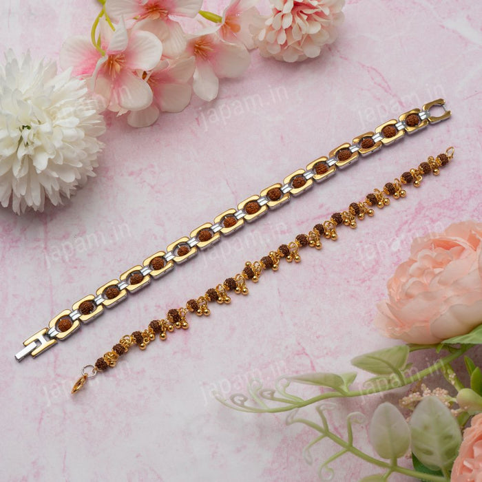 Gold Plated Elemental + Duotone Rudraksha Bracelet Combo