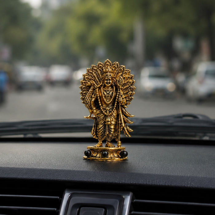 Gold Plated Lord Murugan Idol for Car Dashboard