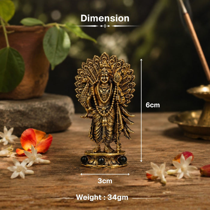 Gold Plated Lord Murugan Idol for Car Dashboard