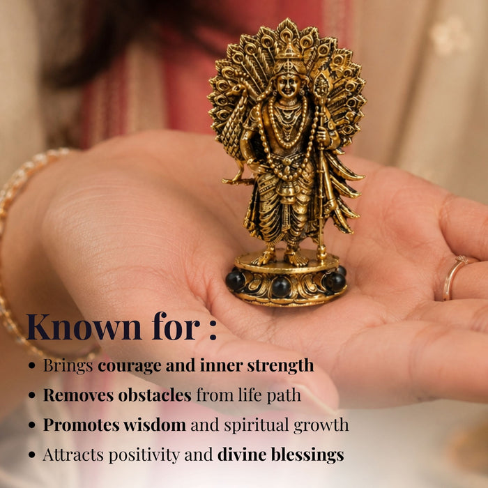 Gold Plated Lord Murugan Idol for Car Dashboard