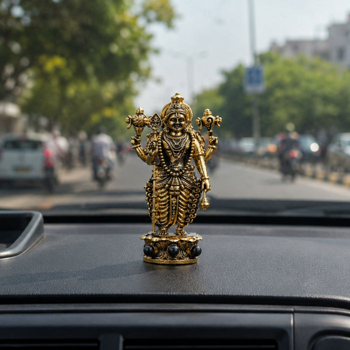 Gold Plated Lord Vishnu Idol for Car Dashboard