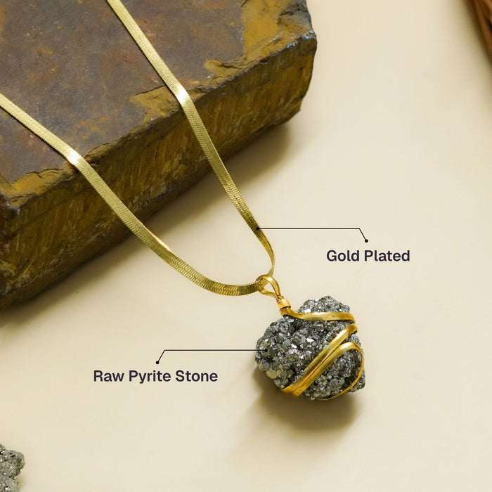 Gold Plated Raw Pyrite Stone Pendant