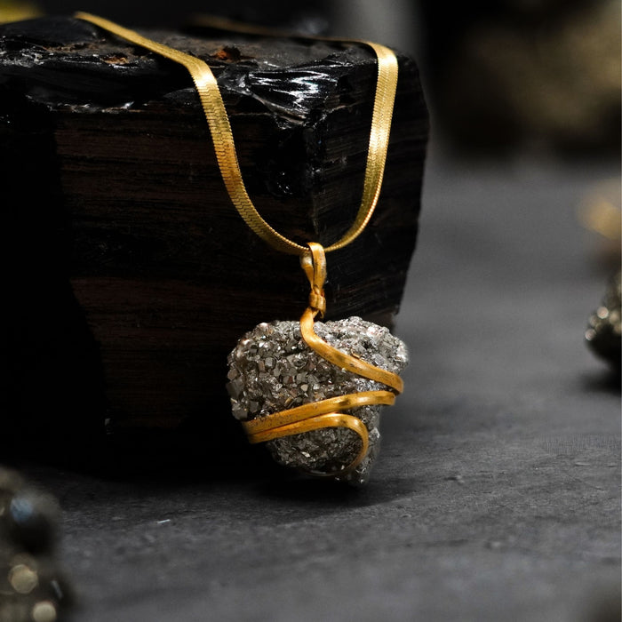 Gold Plated Raw Pyrite Stone Pendant