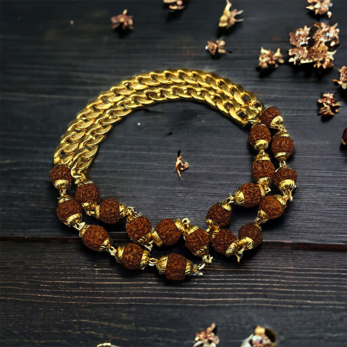 Gold Plated Rudraksha Links Necklace For Men