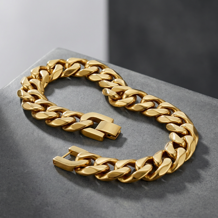 Gold Stainless Steel 14mm Cuban Chain - 9 Inch