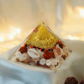 Golden Lakshmi Money Magnet Pyramid with Rudraksha, Shree Yantra, Gomti Chakra & White Kaudi for Vaastu