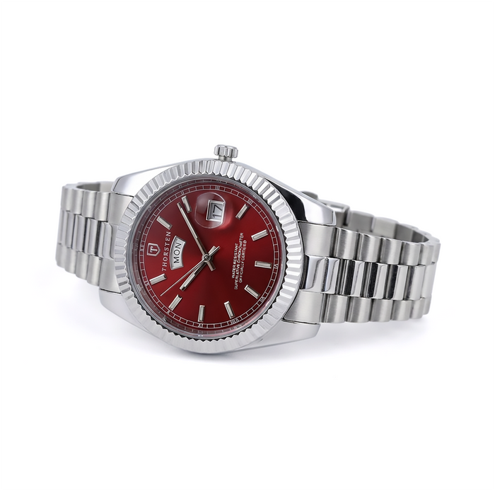 GUIAME Red Dial with Silver Band Watch