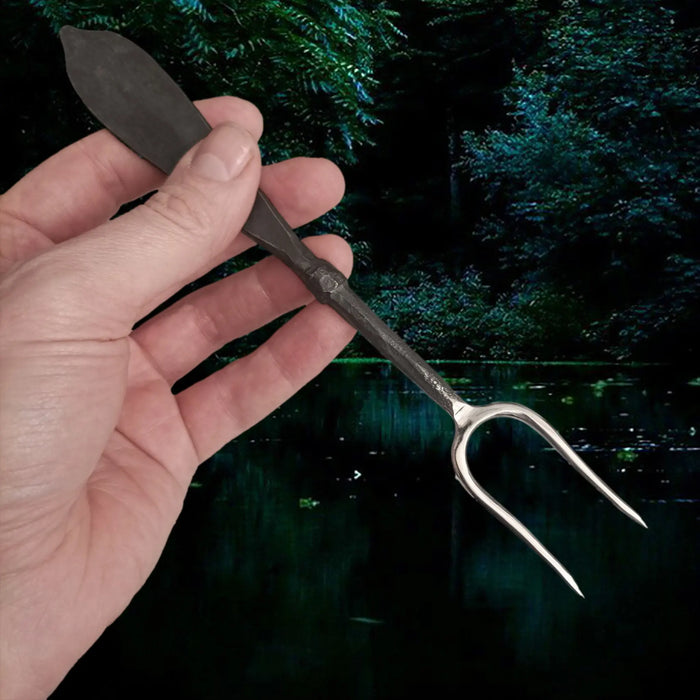 Hand-Forged Steel Medieval Eating Fork with Polished Head in Hand