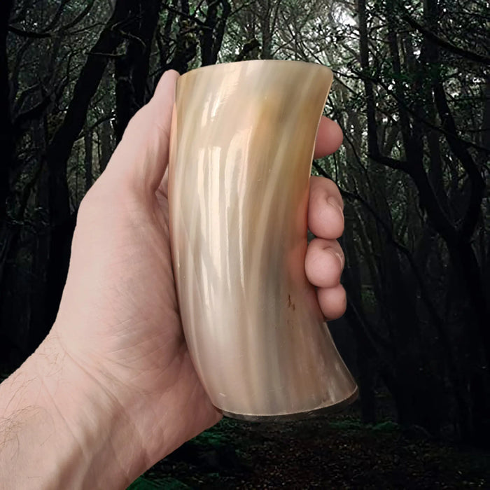 Polished Horn Beer / Wine / Mead Cup with Sealed Resin Base  - Pale Curved Shape