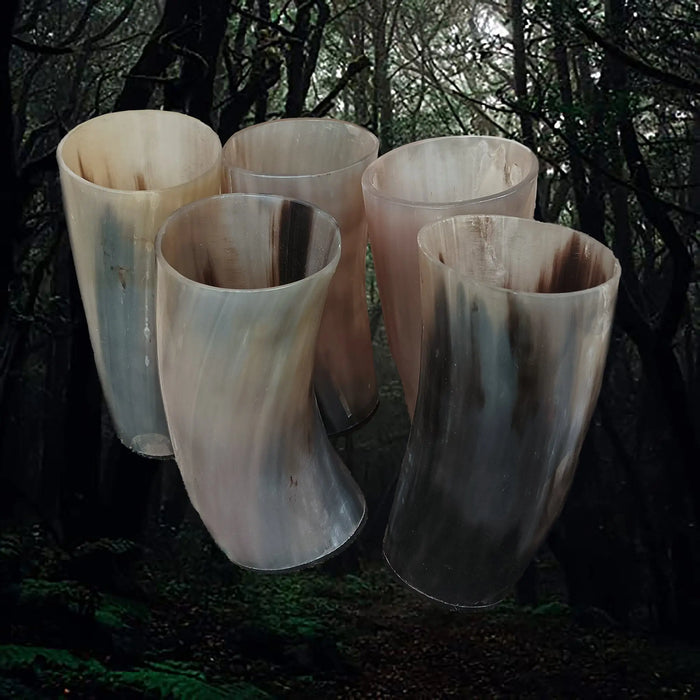 Polished Horn Beer / Wine / Mead Cups with Sealed Resin Base x 5