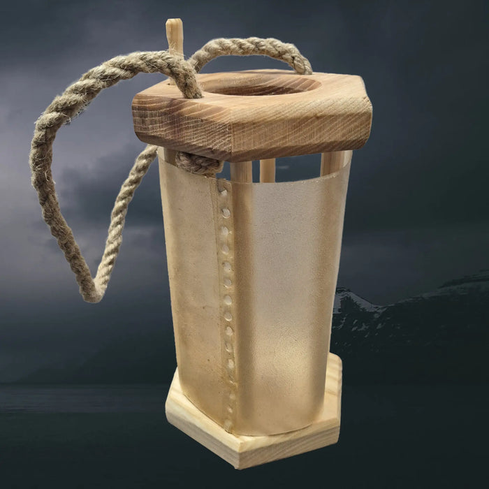 Handmade Replica Medieval Wooden Lantern / Lamp - Hexagonal Shape with Hemp Strap