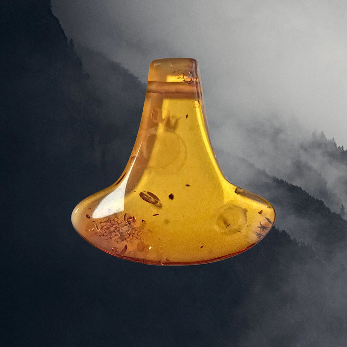 Hand-Cut & Polished Amber Thor's Hammer Viking Pendant - Large Size Example