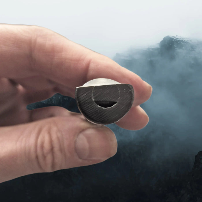 Handmade Replica Viking Age Dark Horn Whistle with Horn Block from Öland, Sweden in Hand - Mouthpiece End