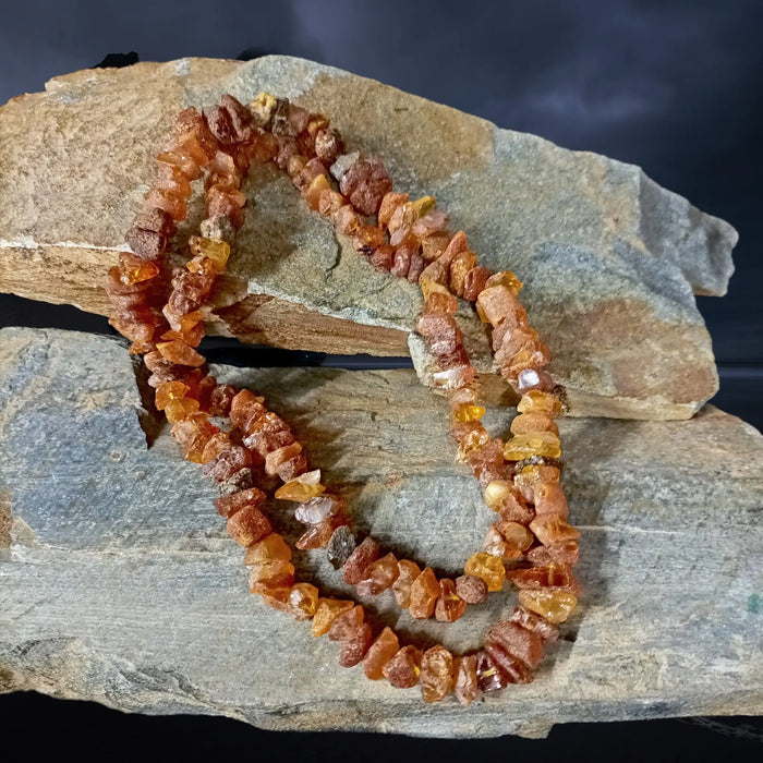 Amber Viking Necklace, Made From Unpolished Raw Amber Chips on Rock