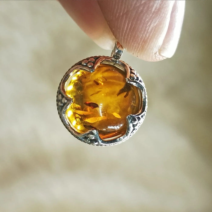 Small Silver Gotland Filigree Amber Ball Viking Pendant