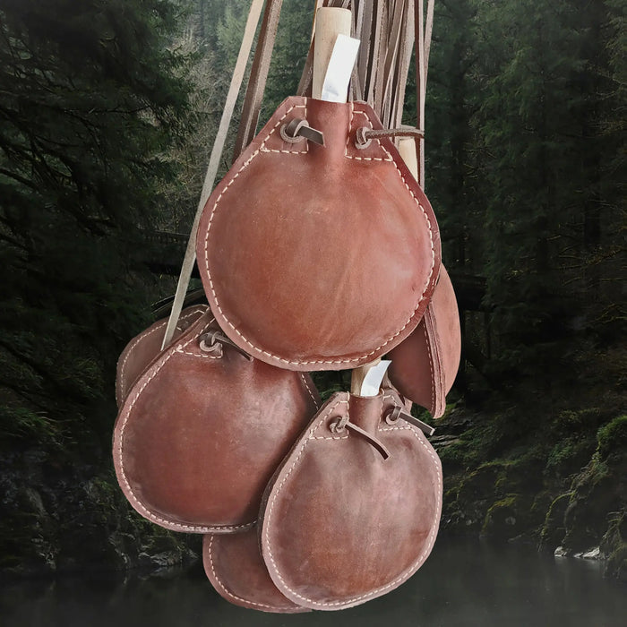 Large Handmade Leather Water Bottles with Leather Straps and Wooden Stoppers- Hanging Examples