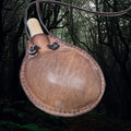 Handmade Thick Leather Water Bottle with Wood Stopper & Long Leather Strap - Angle View
