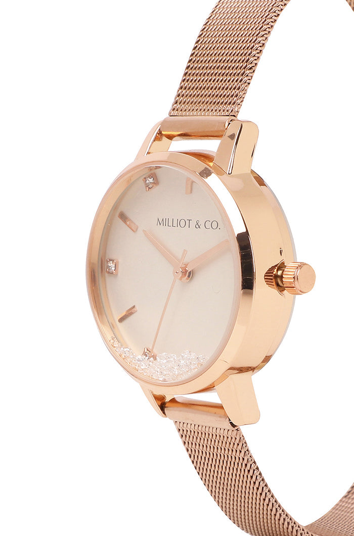 Harper Rose Gold Mesh Strap Watch (Salmon)